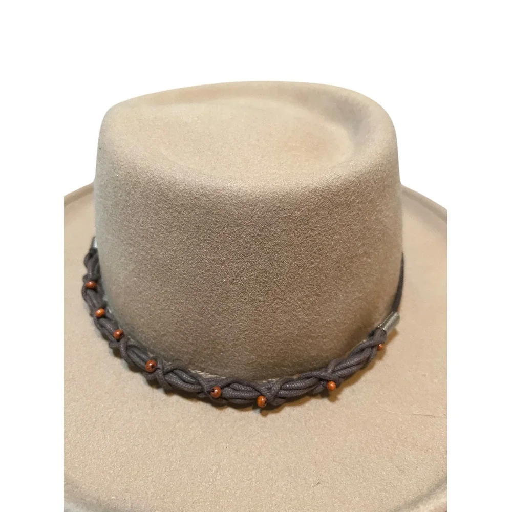 Vintage Coldwater Creek Womens One Size Light Brown Hat Braided Beaded 100% Wool